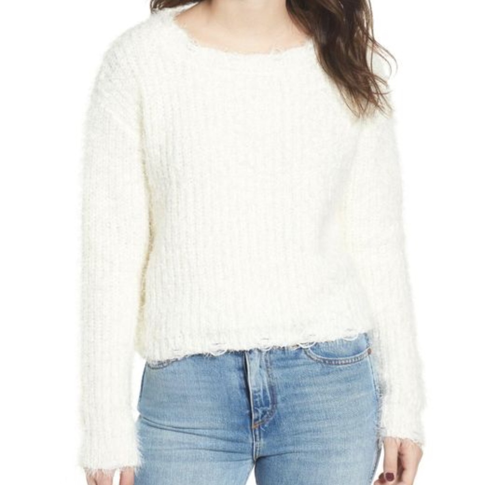 Love By Design White Eyelash Chenille Sweater